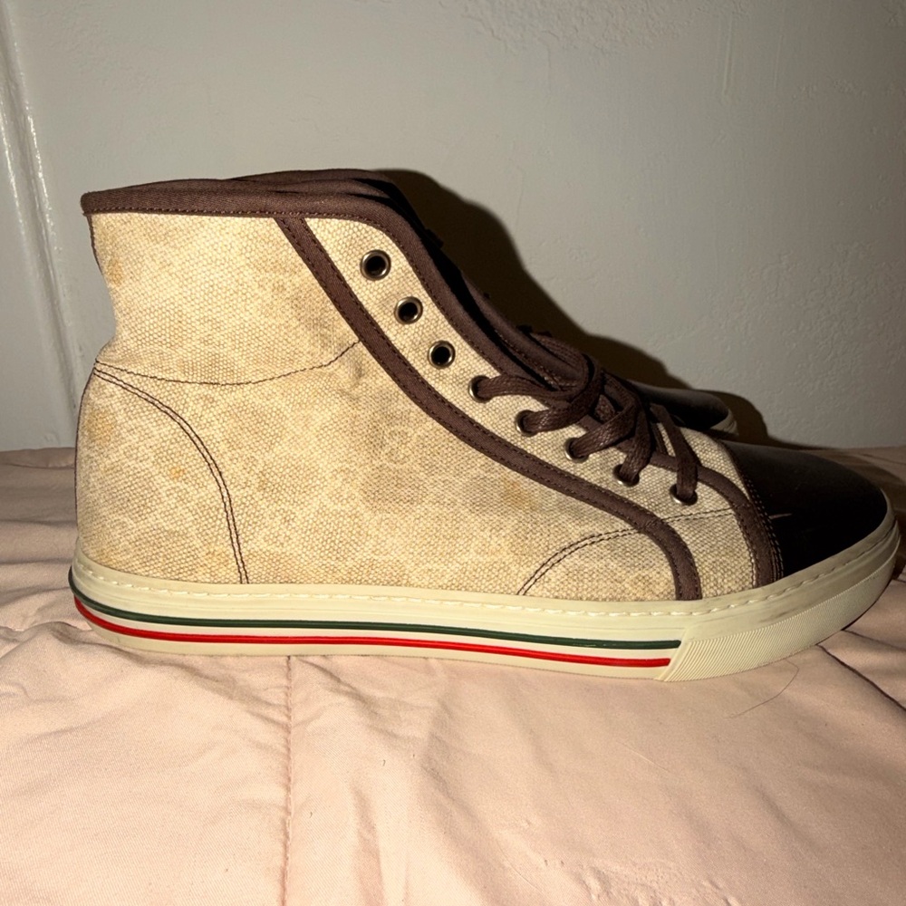 Gucci Beige and Brown High-Top Sneakers